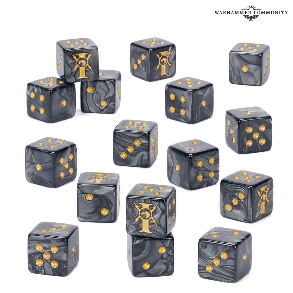 Adeptus Custodes dice, black with gold markings
