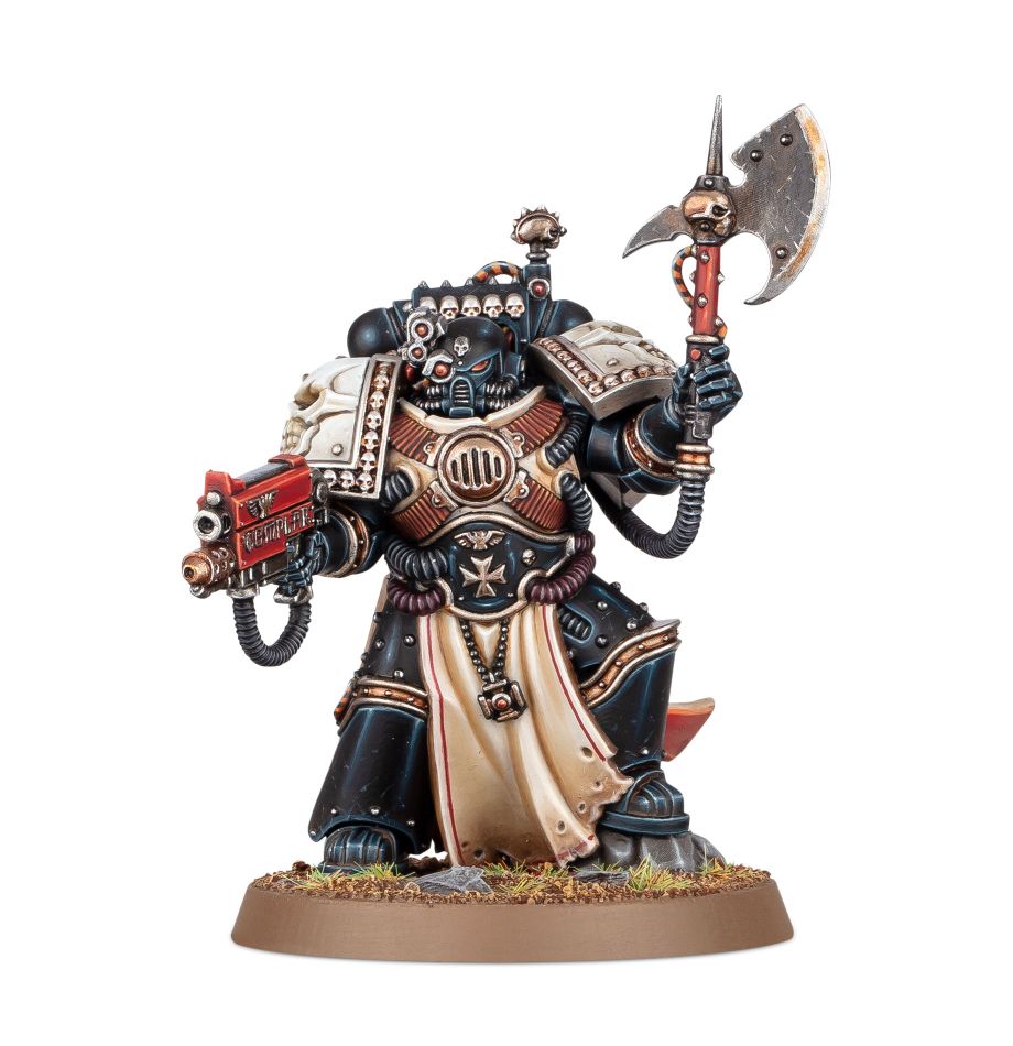Black Templars Castellan miniature kit by Games Workshop; painted model shown for illustration