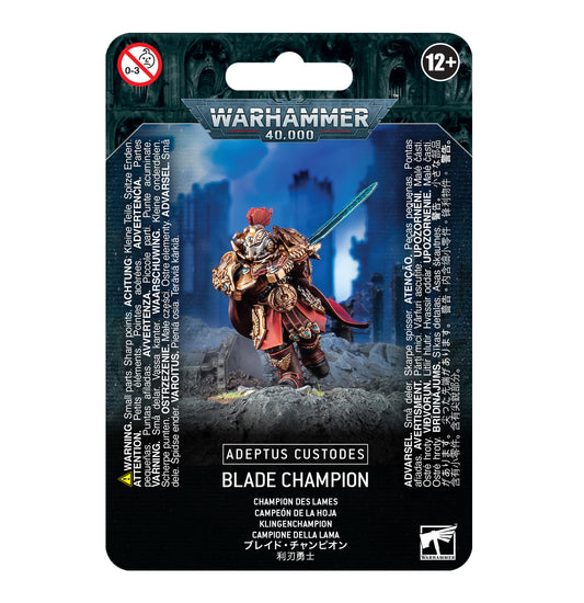 Warhammer 40,000 Adeptus Custodes Blade Champion boxed miniature