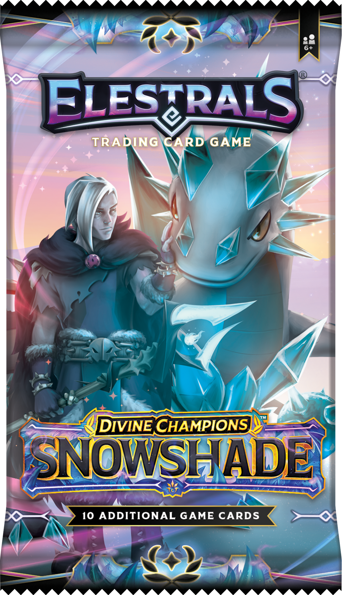 Elestrals Divine Champions Snowshade 10-card booster pack with Hades and Kryoscorch artwork; pack artwork may vary