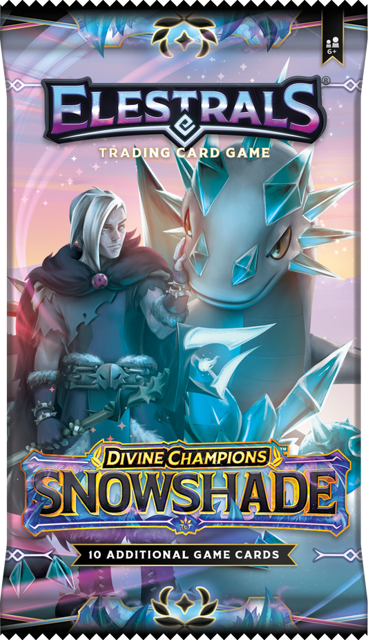Elestrals Divine Champions Snowshade 10-card booster pack with Hades and Kryoscorch artwork; pack artwork may vary