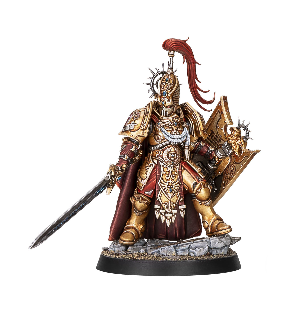 Custodes Shield-Captain with Eternity Blade and Praesidium Shield, painted example