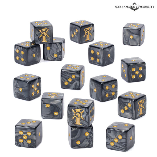 Adeptus Custodes dice, black with gold markings