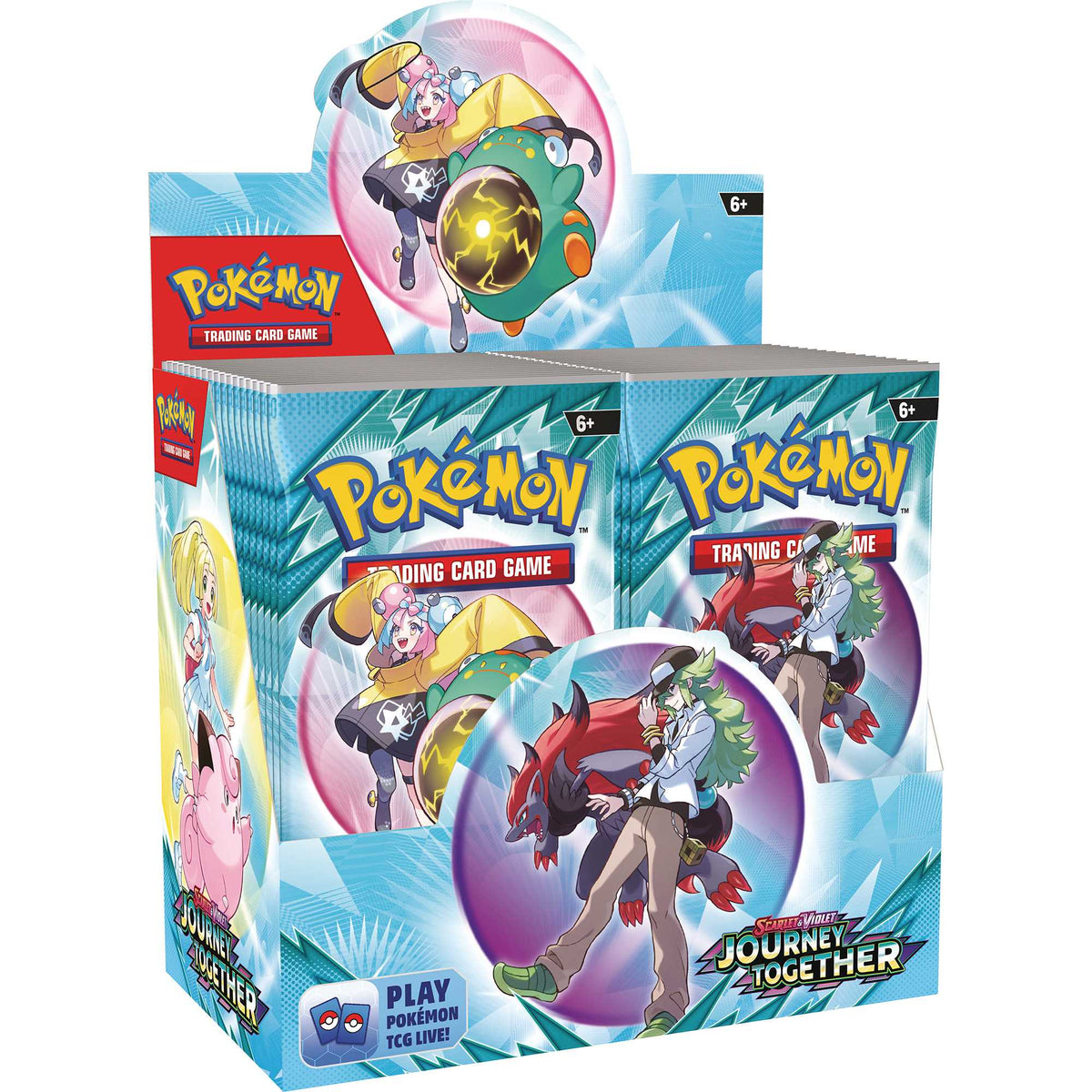 Pokémon Journey Together booster display with 36 sealed packs