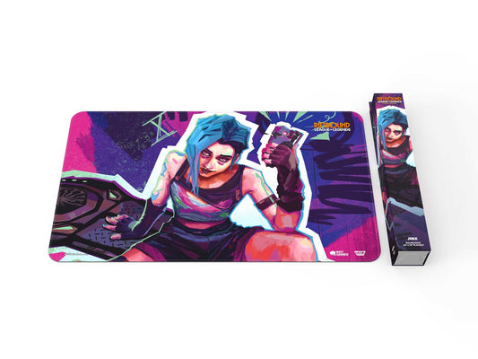 Riftbound: Origins Champion Playmat (24 × 14 Inches) — Jinx — playmat with retail storage box